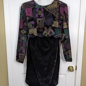 Ms Choice California Black Crushed Velvet Geometric Jacket Dress - 14
